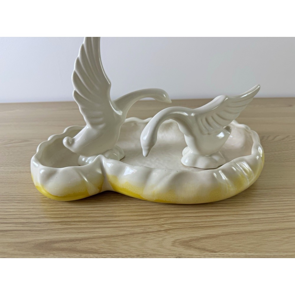 Vintage Haeger Swan Console Bowl 2 Figurines Yellow Drip Glaze USA MCM